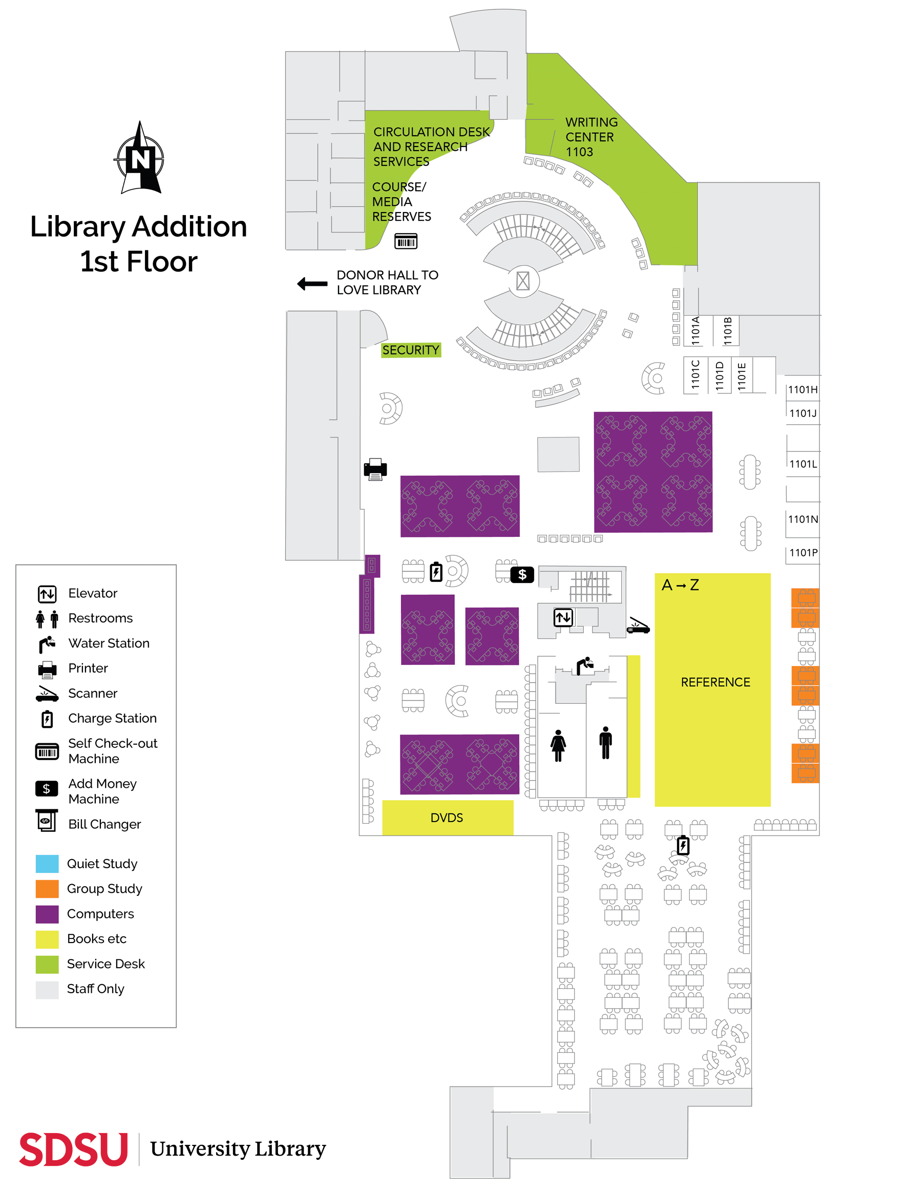 map of 1st floor of library