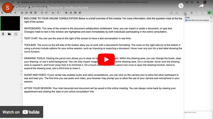 Online tutoring screen